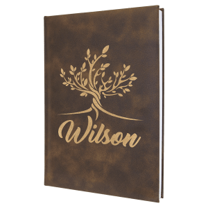 Rustic with Gold Engraving Sketch Book with Unlined Notepad - Laser Engraved Leatherette