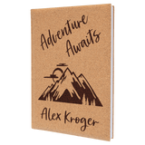 Cork with Black Engraving Sketch Book with Unlined Notepad - Laser Engraved Leatherette