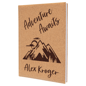 Cork with Black Engraving Sketch Book with Unlined Notepad - Laser Engraved Leatherette