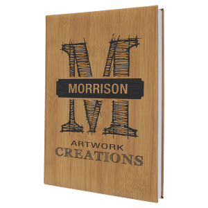 Bamboo with Black Engraving Sketch Book with Unlined Notepad - Laser Engraved Leatherette