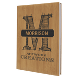 Bamboo with Black Engraving Sketch Book with Unlined Notepad - Laser Engraved Leatherette