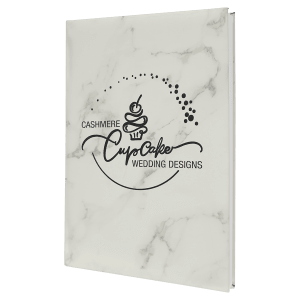 White Marble with Black Engraving Sketch Book with Unlined Notepad - Laser Engraved Leatherette