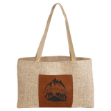 Burlap Rawhide with Black Engraving Tote Bag - Laser Engraved Leatherette