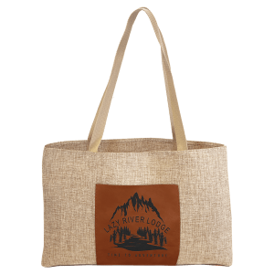 Burlap Rawhide with Black Engraving Tote Bag - Laser Engraved Leatherette