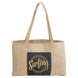 Burlap Black with Gold Engraving Tote Bag - Laser Engraved Leatherette