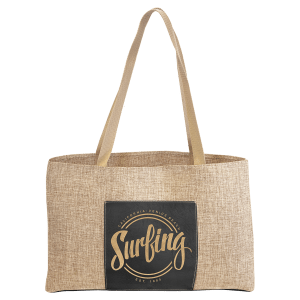 Burlap Black with Gold Engraving Tote Bag - Laser Engraved Leatherette
