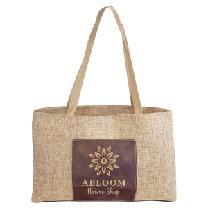 Burlap Rustic with Gold Engraving Tote Bag - Laser Engraved Leatherette