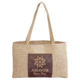 Burlap Rustic with Gold Engraving Tote Bag - Laser Engraved Leatherette