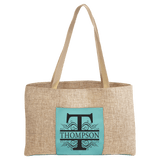 Burlap Teal with Black Engraving Tote Bag - Laser Engraved Leatherette