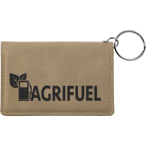 Light Brown with Black Engraving Keychain ID Holder - Laser Engraved Leatherette