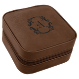 Leatherette Travel Jewelry Box - Compact with Black Lining - Laser Engraved Leatherette