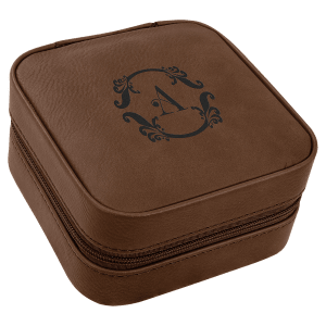 Leatherette Travel Jewelry Box - Compact with Black Lining - Laser Engraved Leatherette
