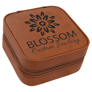 Leatherette Travel Jewelry Box - Compact with Black Lining - Laser Engraved Leatherette