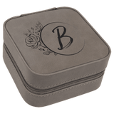Leatherette Travel Jewelry Box - Compact with Black Lining - Laser Engraved Leatherette