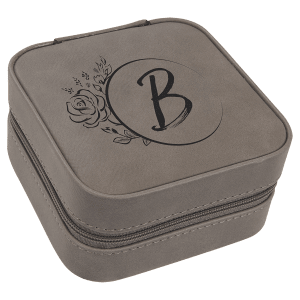 Leatherette Travel Jewelry Box - Compact with Black Lining - Laser Engraved Leatherette
