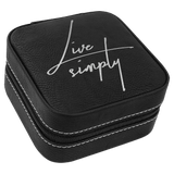Leatherette Travel Jewelry Box - Compact with Black Lining - Laser Engraved Leatherette