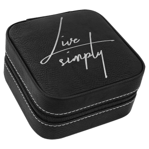 Leatherette Travel Jewelry Box - Compact with Black Lining - Laser Engraved Leatherette
