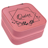 Leatherette Travel Jewelry Box - Compact with Black Lining - Laser Engraved Leatherette