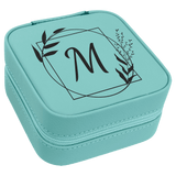 Leatherette Travel Jewelry Box - Compact with Black Lining - Laser Engraved Leatherette