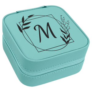 Leatherette Travel Jewelry Box - Compact with Black Lining - Laser Engraved Leatherette