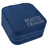 Leatherette Travel Jewelry Box - Compact with Black Lining - Laser Engraved Leatherette