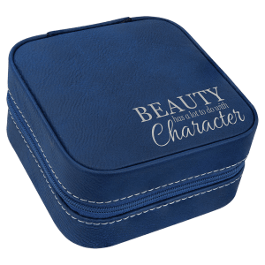 Leatherette Travel Jewelry Box - Compact with Black Lining - Laser Engraved Leatherette