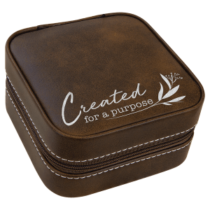 Leatherette Travel Jewelry Box - Compact with Black Lining - Laser Engraved Leatherette