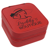 Leatherette Travel Jewelry Box - Compact with Black Lining - Laser Engraved Leatherette
