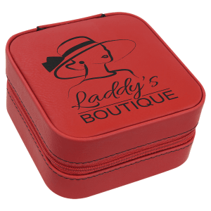 Leatherette Travel Jewelry Box - Compact with Black Lining - Laser Engraved Leatherette