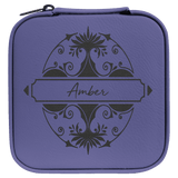 Leatherette Travel Jewelry Box - Compact with Black Lining - Laser Engraved Leatherette