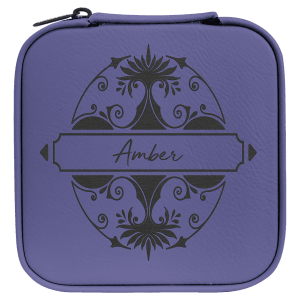 Leatherette Travel Jewelry Box - Compact with Black Lining - Laser Engraved Leatherette