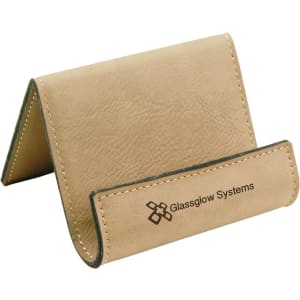 Light Brown with Black Engraving Business Card Holding Easel - Laser Engraved Leatherette