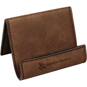 Dark Brown with Black Engraving Business Card Holding Easel - Laser Engraved Leatherette