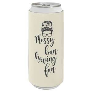 White with Black Engraving Slim Beverage Holder - Laser Engraved Drinkware