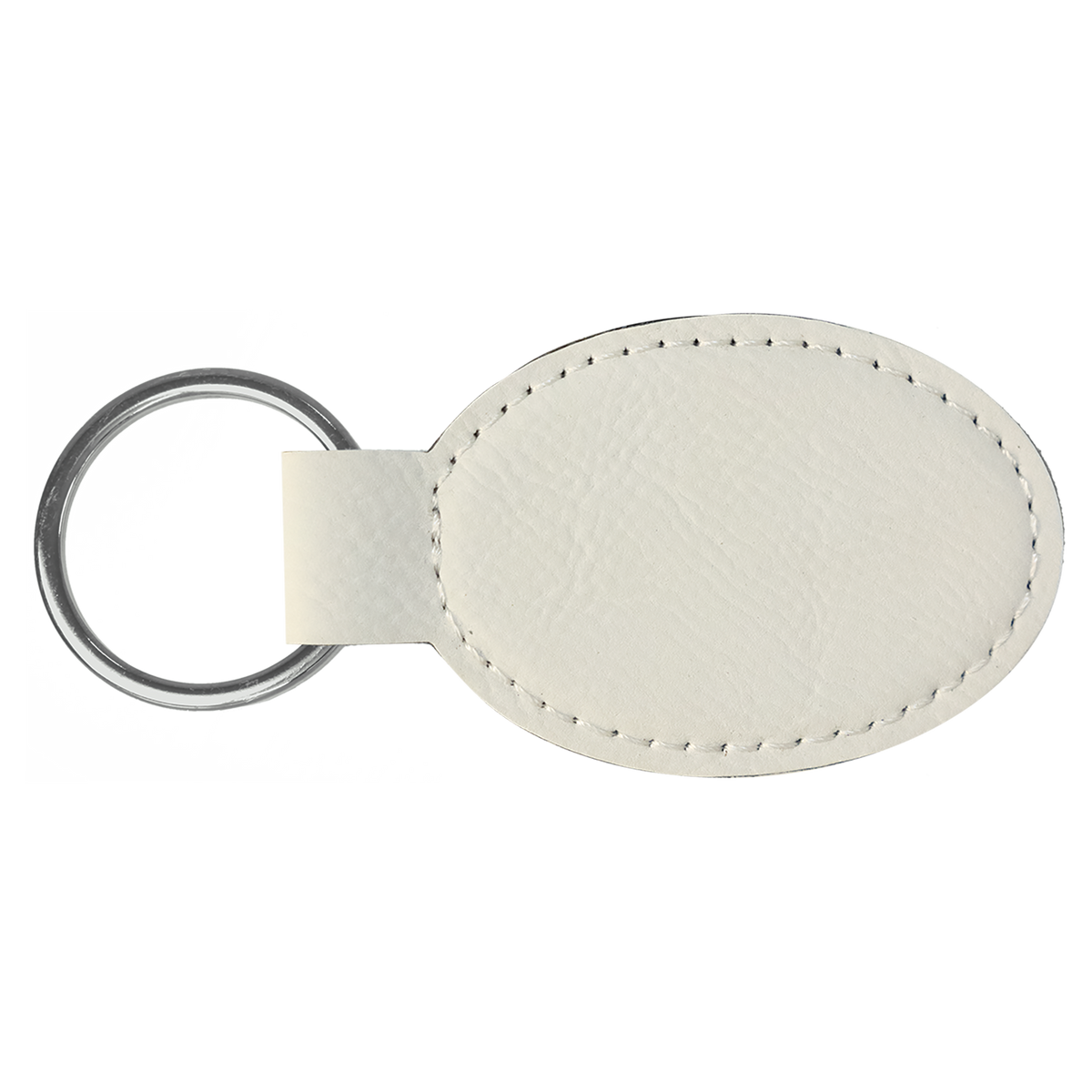 White with Black Engraving Oval Keychain - Laser Engraved Leatherette
