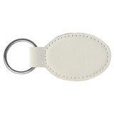 White with Black Engraving Oval Keychain - Laser Engraved Leatherette