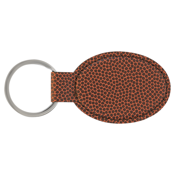 Football with Black Engraving Oval Keychain - Laser Engraved Leatherette