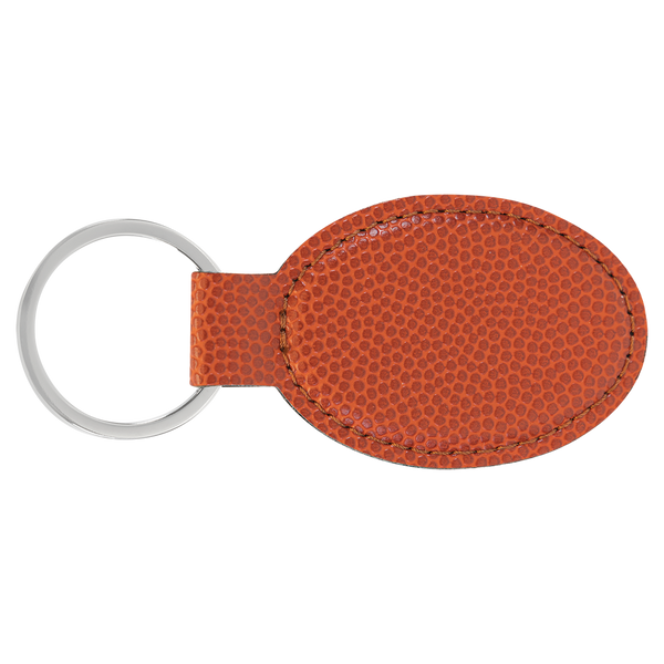 Basketball with Black Engraving Oval Keychain - Laser Engraved Leatherette
