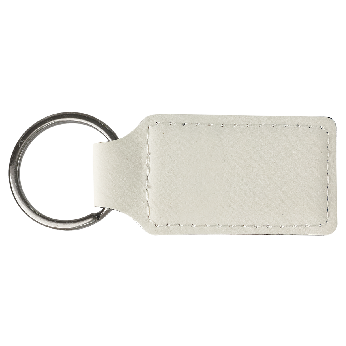 White with Black Engraving Rectangle Keychain - Laser Engraved Leatherette