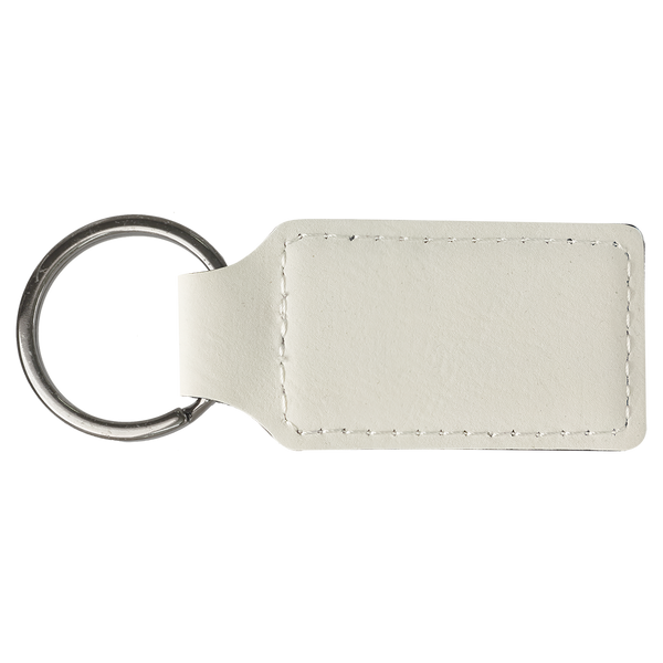 White with Black Engraving Rectangle Keychain - Laser Engraved Leatherette