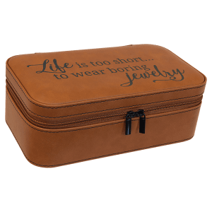 Leatherette Jewelry Box - 7.5" with Mirror & Compartments - Laser Engraved Leatherette