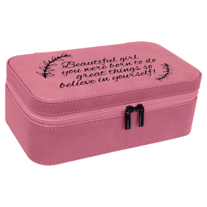 Leatherette Jewelry Box - 7.5" with Mirror & Compartments - Laser Engraved Leatherette
