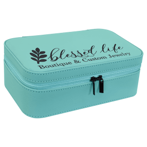 Leatherette Jewelry Box - 7.5" with Mirror & Compartments - Laser Engraved Leatherette