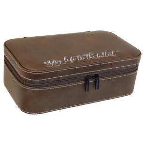 Leatherette Jewelry Box - 7.5" with Mirror & Compartments - Laser Engraved Leatherette