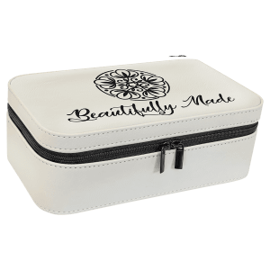 Leatherette Jewelry Box - 7.5" with Mirror & Compartments - Laser Engraved Leatherette