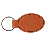 Rawhide with Black Engraving Oval Keychain - Laser Engraved Leatherette