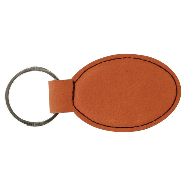 Rawhide with Black Engraving Oval Keychain - Laser Engraved Leatherette
