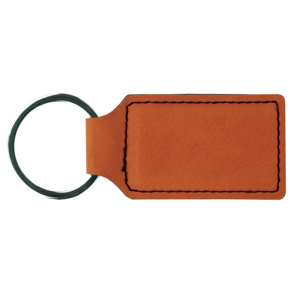 Rawhide with Black Engraving Rectangle Keychain - Laser Engraved Leatherette