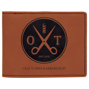 Rawhide with Black Engraving Bifold Wallet - Laser Engraved Leatherette