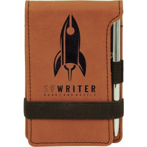 Rawhide with Black Engraving Mini Notepad with Pen - Laser Engraved Leatherette